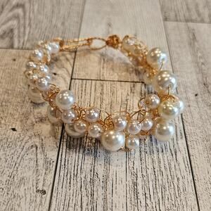 Pearl Cuff Bracelet With Gold Tone Wire Glam Night Out